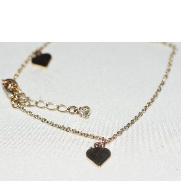 Delicate Heart Charm Gold Tone Link 9" Rhinestone Accent 3" Extension Bracelet - Picture 2 of 4